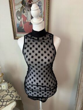 Superdown Sheer Black Polka Dot Mesh Bodycon Dress